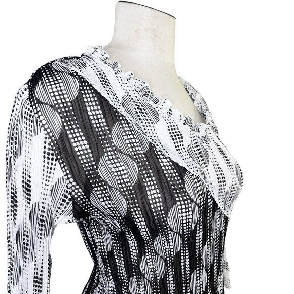 Lindi Black‎ White Crinkle Ruffle Top Y2K Retro Size L - Picture 3 of 9